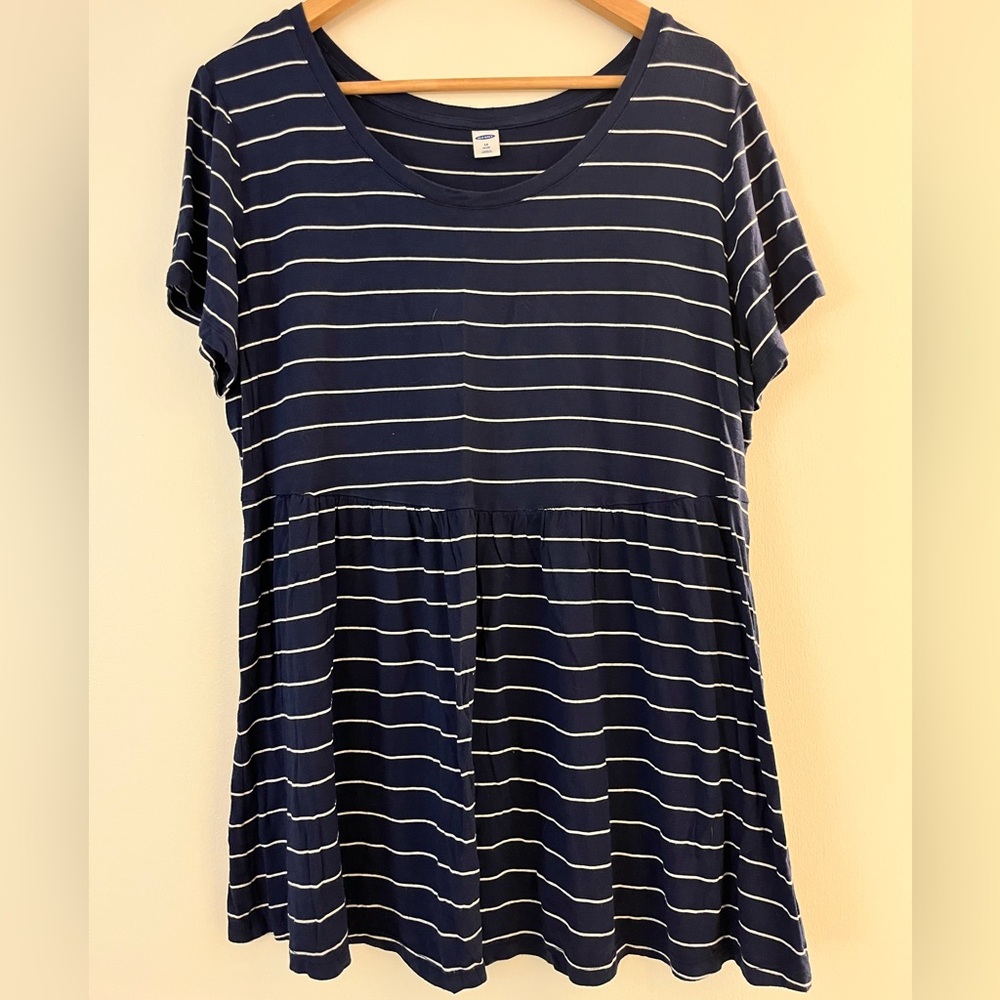 Navy Striped Women's Peplum Top